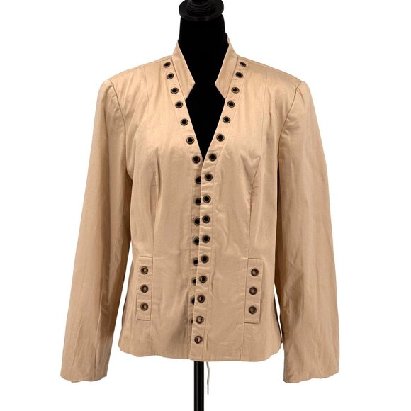 2/$18 SALE!Vintage Zoey Blazer Womens Size 14 Jacket Grommet‎ Embellished Cotton - Picture 1 of 7